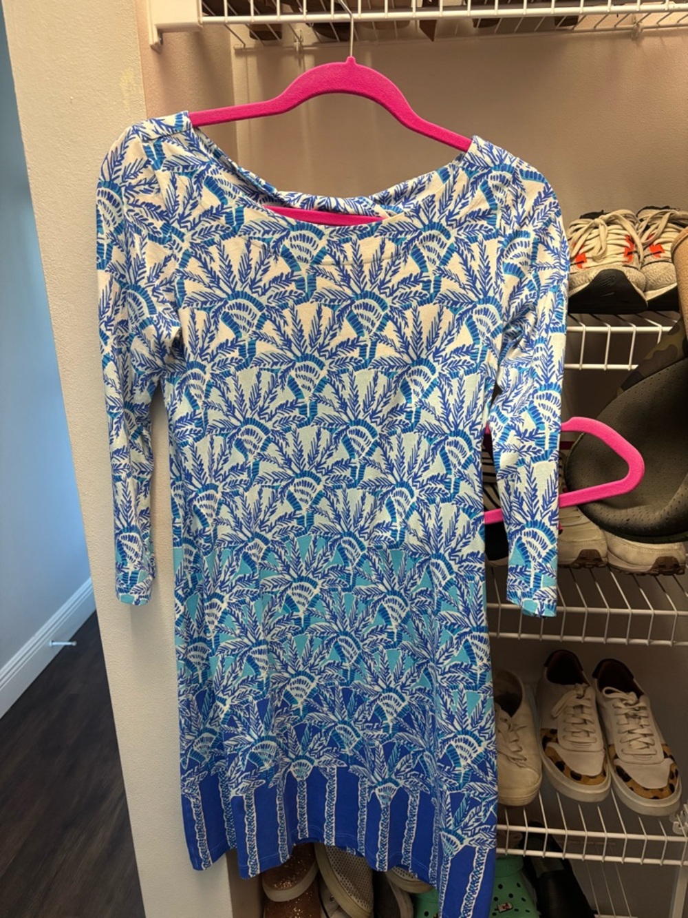Lilly Pulitzer Blue and White Palm-Print Midi Dress